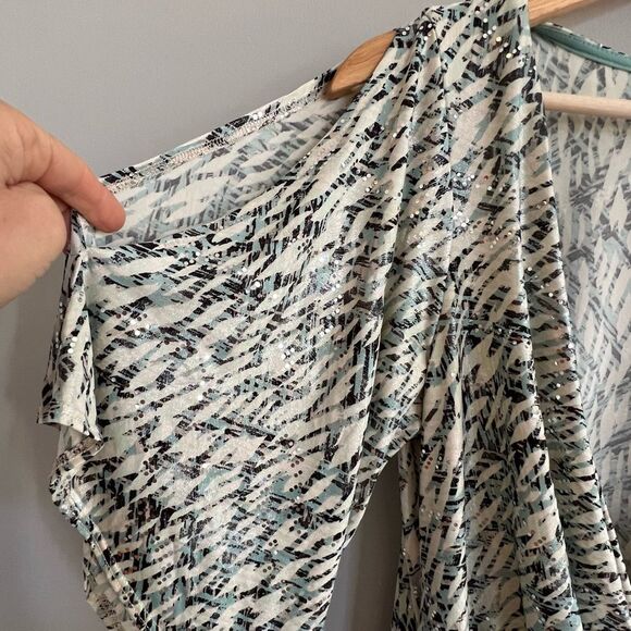 Vintage Y2K Fairy Sparkle Top Sz M Surplice Abstract Flowy Lightweight 90s Boho - Picture 7 of 9